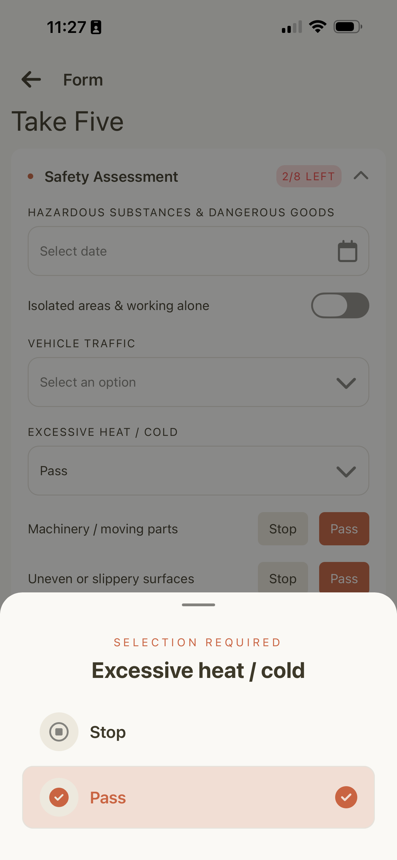 Completing a fire inspection checklist on the Maintenance Partners mobile app
